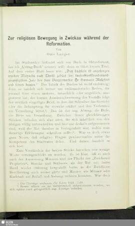 Zur religiösen Bewegung in Zwickau während der Reformation
