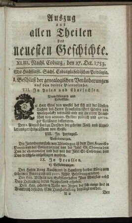 XLIII. Nachlese. Coburg, den 27. Oct. 1753.