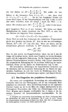 § 7. Das Eingreifen der projektiven Geometrie.