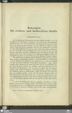 Webstühle für seidene und halbseidene Stoffe