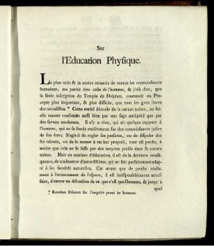 Sur l'Education Physique.