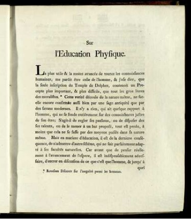 Sur l'Education Physique.