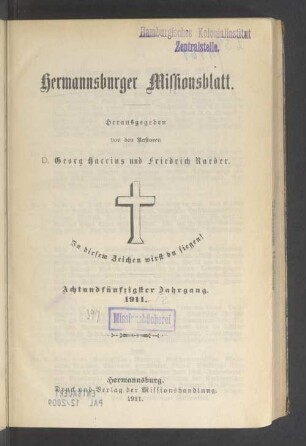 58.1911: Hermannsburger Missionsblatt