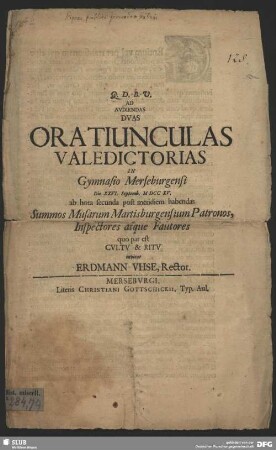 ... Ad Audiendas Duas Oratiunculas Valedictorias In Gymnasio Merseburgensi Die XXVI. Septemb. M DCC XV. ... : [De pignoribus publicis quorundam gentium]