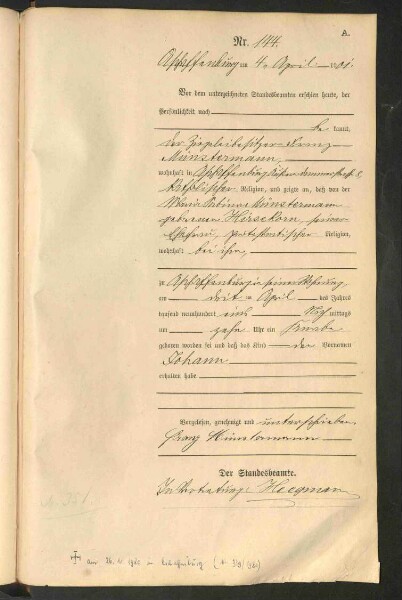 Standesamtsbuch der Stadt Aschaffenburg: Geburten 365/1900 - 184/1901