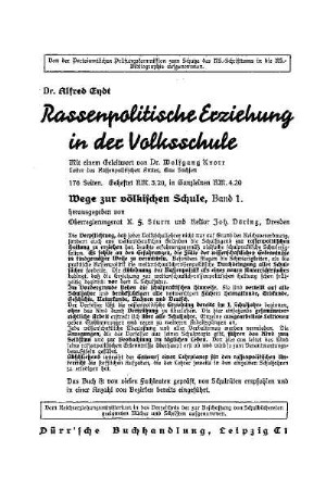 Rassenpolitische Erziehung in der Volksschule : Beilage