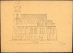 Evangelische Kirche, Festenberg: Aufriss der Seitenfassade, Maßstabsleiste