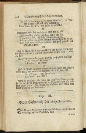 Cap. III. Vom Gebrauch der Adjectivorum. - Cap. IV. Vom Gebrauch der Pronominum.