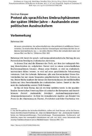 Protest als sprachliches Umbruchphänomen der späten 1960er Jahre - Aushandeln einer politischen Ausdrucksform