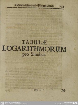TABULAE LOGARITHMORUM pro Sinubus.