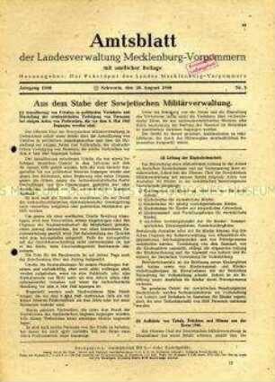 Amtliches Mitteilungsblatt für Mecklenburg-Vorpommern u.a. mit Gesetzen und Verordnungen der SMAD