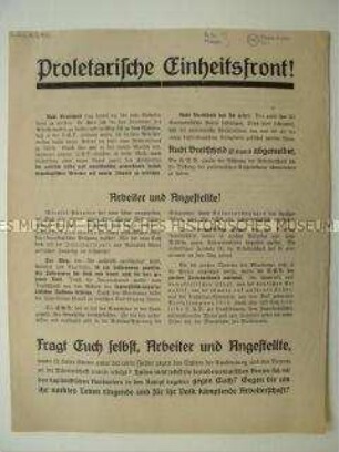 Propaganda-Flugschrift der NSDAP gegen die Bestrebungen einer proletarischen Einheitsfront