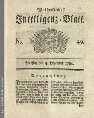 No. 49, Dienstag den 5. December 1780