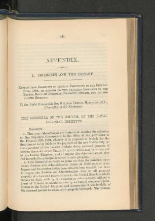 1. Colonists and the Budget: Memorial to the Right Hon. the Chancellor of the Exehequer.