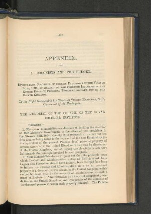 1. Colonists and the Budget: Memorial to the Right Hon. the Chancellor of the Exehequer.