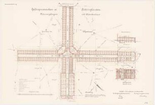 Gefängnis, Lüttringhausen: Krankenhaus: Grundriss Keller, Erdgeschoss, Längsschnitt. Männergefängnis: Grundriss Erdgeschoss 1:200