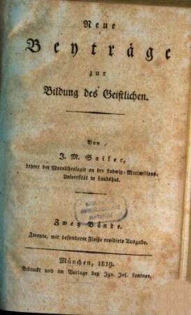 Neue Beyträge zur Bildung des Geistlichen, 1
