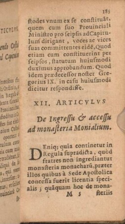 XII. Articvlvs De Ingressu & accessu ad monasteria Monialium.