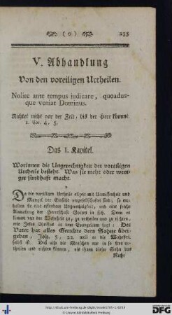 V. Abhandlung. Von den voreiligen Urtheilen.