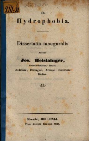 De hydrophobia : deissertatio inauguralis
