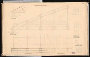 Eisenbahnbrücke Schinkelwettbewerb 1862: Paraboleisenträger: Horizontalschnitte (Ausschnitte); Aufriss Seitenansicht; Lager und andere Details; Maßstabsleiste