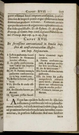 Caput XVII. De successione conventionali in Feudis Imp. sive de confraternitatibus Illustrium Imp. Personarum.