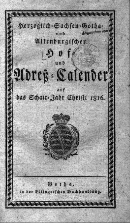 1816: Staatshandbücher für das Herzogtum Sachsen-Gotha