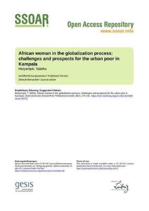 African woman in the globalization process: challenges and prospects for the urban poor in Kampala