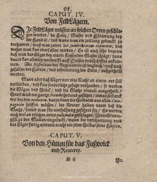 CAPUT. V. Von Hütten für das Fußvolck und Reuterey.