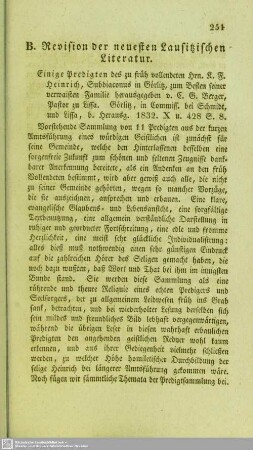 B. Revision der neuesten Lausitzischen Literatur