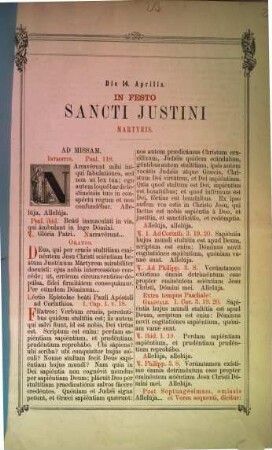 Die 14. Aprilis: In Festo Sancti Justini martyris : [Augustae Vindelicorum, die 12. Junii 1875]
