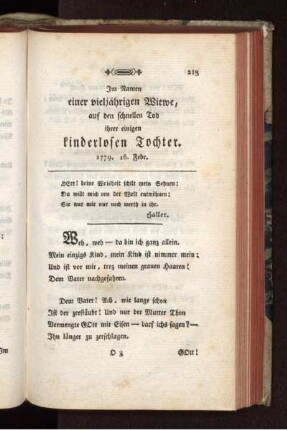 Im Namen einer vieljährigen Witwe, auf den schnellen Tod ihrer einigen kinderlosen Tochter. 1779. 16. Febr.