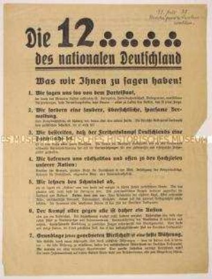 Programmatischer Wahlaufruf mit 12 Standpunkten der Deutschen Volkspartei