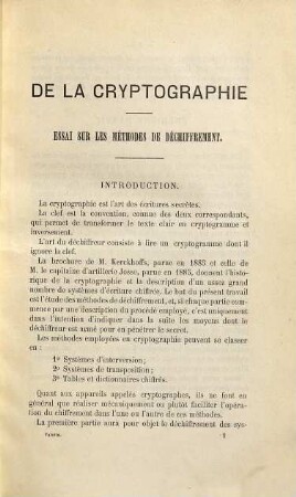 De la cryptographie : Essai sur les méthodes de déchiffrement