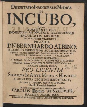 Dissertatio Inauguralis Medica De Incubo