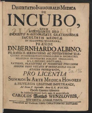 Dissertatio Inauguralis Medica De Incubo