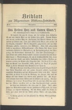 Beiblatt N° 6. November. 1914