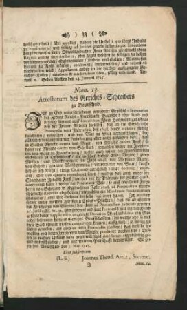 Num. 13. Attestatum des Gerichts-Schreibers zu Bourscheid