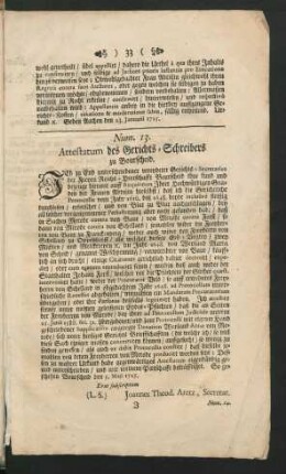 Num. 13. Attestatum des Gerichts-Schreibers zu Bourscheid