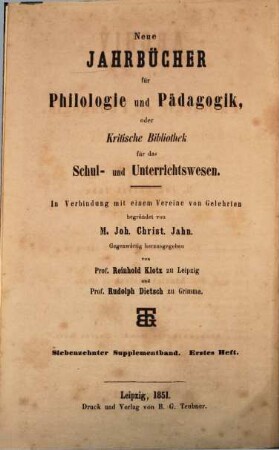 Archiv für Philologie und Pädagogik. 17. 1851