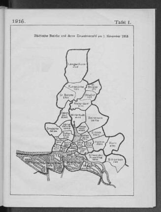 Städtische Bezirke und deren Einwohnerzahl am 1. November 1913.