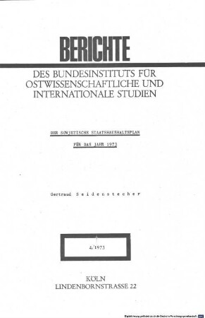 Der sowjetische Staatshaushaltsplan für das Jahr 1973