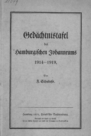 Gedächtnistafel des Hamburgischen Johanneums