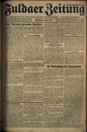 Erste Ausgabe vom Mittwoch, den 09. April 1930.