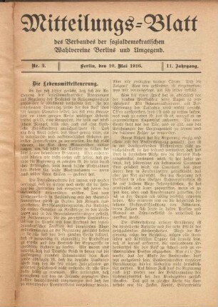 Mitteilungs-Blatt des Verbandes der sozialdemokratischen Wahlvereine Berlins und Umgegend