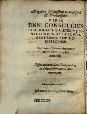 Theses Hasce Inaugurales De Iure Protimēseōs Sive Retractus ... submittit Johannes Carolus Frawenburg Altorphinus ...