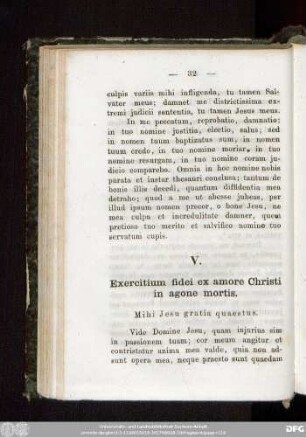 V. Exercitium fidei ex amore Christi in agone mortis.