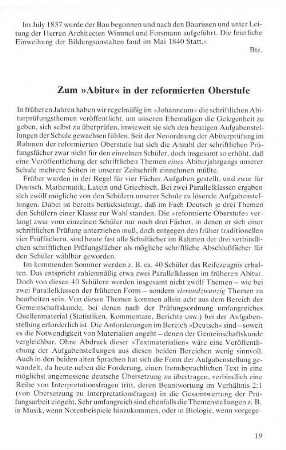 Zum "Abitur" in der reformierten Oberstufe