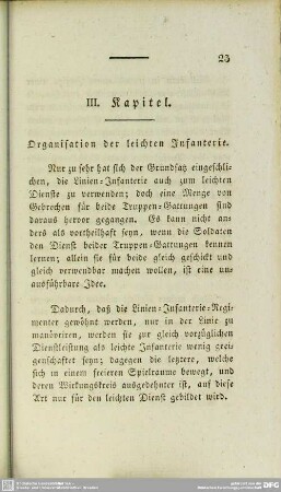 III: Kapitel. Organisation der leichten Infanterie
