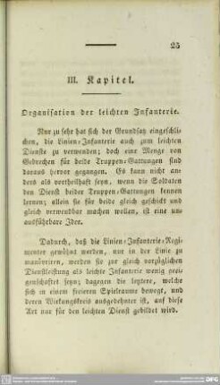 III: Kapitel. Organisation der leichten Infanterie
